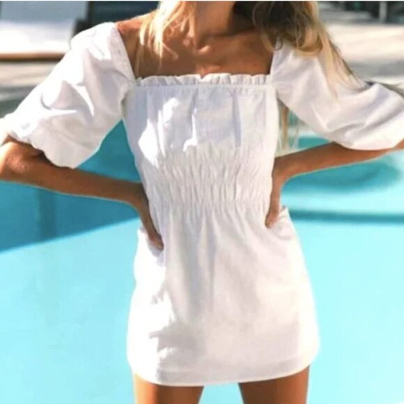 Charlie Holiday Boheme Linen Puff Sleeve Mini Dress - Picture 7 of 14